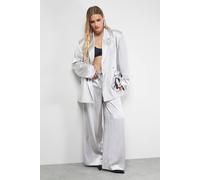 Warehouse High Shine Satin Drawstring Trousers Co-Ord In Silver silver 14
