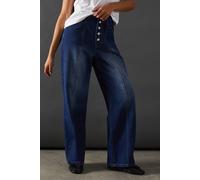 Warehouse High Waisted Button Fly Seam Detail Dad Jeans In Dark Wash dark wash