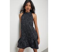 WAREHOUSE Jacquard High Neck Drop Hem Mini Dress 12