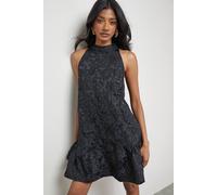 Warehouse Jacquard High Neck Drop Hem Mini Dress In Black black 10