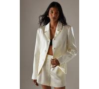Warehouse Jacquard Satin Fitted Waist Blazer In Yellow yellow 10