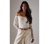 Warehouse Lace Bardot Bow Detail Bodysuit In Cream cream 8