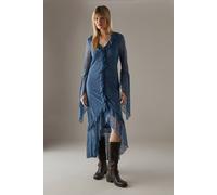 Warehouse Lace Button Through Ruffle Maxi Dress In Blue blue 6