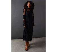 Warehouse Lace Dobby Ruffle Neck Midi Smock Dress In Black black 8