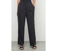 Warehouse Women's Lace Frill Trim Wide Leg Trouser in Black | Size: 10 Warehouse Black 10