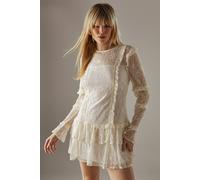 Warehouse Lace Ruffle Insert Mini Dress In Cream cream 10