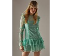 Warehouse Lace Ruffle Insert Mini Dress In Sage sage 12
