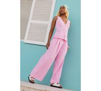 Warehouse Linen Blend Button Through Sleeveless Top In Pink pink 8