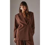 Warehouse Women's Linen Look Pinstripe Blazer in Chocolate | Size: 12