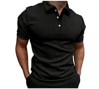 Warehouse Men T Shirts Short Sleeved Button Down Henley Loose Linen Solid Color T-Shirts Casual Essential Tee Gym Office Blouse Formal Business Basic Pullover Black