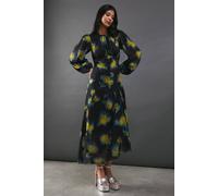 Warehouse Metallic Burnout Chiffon Asymmetric Hem Midi Dress In Floral floral 12