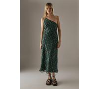Warehouse Women's Metallic Chiffon One Shoulder Bias Midi Dress in Green | Size: 14 Warehouse Green 14