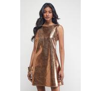 Warehouse Metallic Faux Reptile Leather Sleeveless Mini Dress In Bronze bronze 16