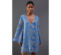 Warehouse Metallic Georgette V Plunge Frill Swing Dress In Blue blue 6