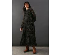 Warehouse Metallic Jacquard Dobby Lace Insert Midi Smock Dress In Black black 6
