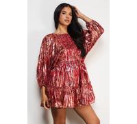 Warehouse Women's Metallic Jacquard Volume Sleeve Mini Dress in Floral | Size: 14 Warehouse Floral 14