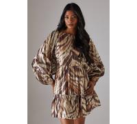 Warehouse Metallic Jacquard Volume Sleeve Mini Dress In Zebra zebra 12