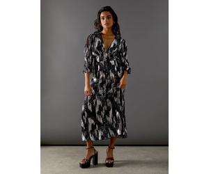 WAREHOUSE Metallic Paisley Jacquard Plunge Neck Button Through Midi Dress 14