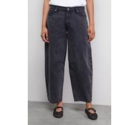 Warehouse Mid Rise Denim Darted Barrel Leg Jeans In Washed Black washed black