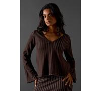 Warehouse Ombre Ribbed Flare Sleeve Knitted Top Co Ord In Chocolate chocolate S