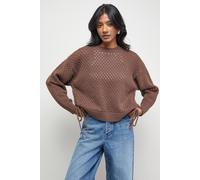 Warehouse Open Stitch Tie Side Jumper In Chocolate chocolate L