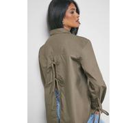 Warehouse Oversized Bow Back Shirt In Olive olive 10