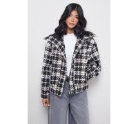 Warehouse Women's Oversized Check Chunky Rib Bomber in Mono | Size: 10 Warehouse Mono 10