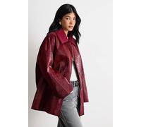 Warehouse Oversized Collared Croc Coat In Dark Red dark red