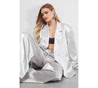 Warehouse Oversized High Shine Satin Blazer Co-Ord In Silver silver 10