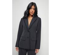 Warehouse Women's Oversized Lace Frill Trim Single Breasted Blazer in Black | Size: 10 Warehouse Black 10