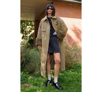 Warehouse Patch Pocket Faux Fur Cuff Maxi Coat In Green green
