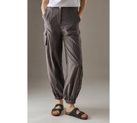 Warehouse Women's Peach Satin Utility Eyelet Detail Cuffed Trousers in Dark Grey | Size: 10 Warehouse Dark Grey 10
