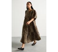 Warehouse Petite Animal Organza Puff Sleeve Midi Smock Dress animal 14