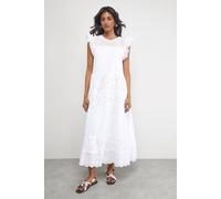 Warehouse Petite Broderie Mix Tiered Midi Dress In White white 4