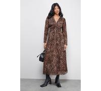 Petite Burnout Velvet Plunge Neck Waisted Midi Dress Oasis Animal 8
