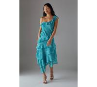 Warehouse Petite Chiffon Asymmetric Hem Ruffle Midi Slip Dress In Blue blue 12