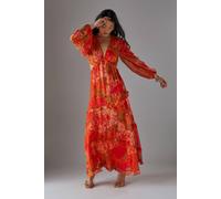 Warehouse Petite Chiffon Cut Out Waist Ruffe Maxi Dress In Floral floral 14