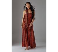 Warehouse Petite Chiffon Neck Tie Bandeau Ruched Maxi Dress In Orange orange 8