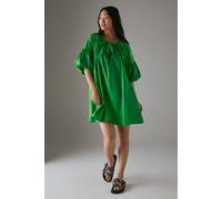 Warehouse Petite Cotton Tie Front Mini Smock Dress In Bright Green bright green