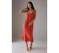 Warehouse Petite Hand Embellished Square Neck Strappy Midi Dress In Burnt Orange burnt orange 10