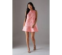 Warehouse Petite Jacquard Peplum Hem Open Back Mini Dress In Pastel Pink pastel pink
