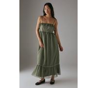 Warehouse Petite Lace Ruffle Strappy Midi Sundress In Khaki khaki 16