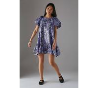 Warehouse Petite Organza Puff Sleeve Swing Mini Dress In Lilac lilac