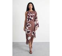 Warehouse Petite Placement Print One Shoulder Satin Midi Dress In Floral floral