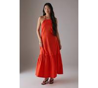 Warehouse Petite Poplin Crochet Trim Drop Waist Midi Sundress In Red red 8