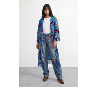 Warehouse Women's Petite Premium Burnout Fringe Hem Midi Kimono in Blue | Size: Medium Warehouse Blue M