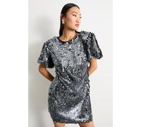 Warehouse Petite Premium Dense Sequin Extreme Shoulder Mini Dress In Gun Metal gun metal 14