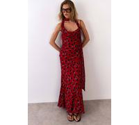 Warehouse Petite Premium Polka Dot Tie Neck Cowl Dress In Red red