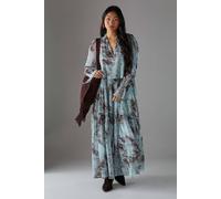 Warehouse Petite Premium Raw Edge Georgette Tiered Maxi Dress multi 6