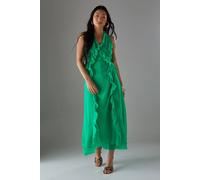 Warehouse Petite Premium Raw Edge Ruffle Detail Slip Dress In Bright Green bright green 8